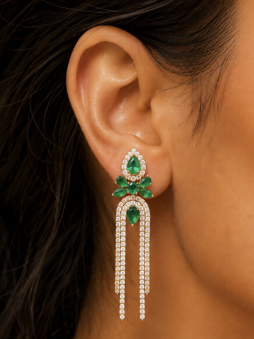 EMERALD FLEUR TASSEL EARRINGS