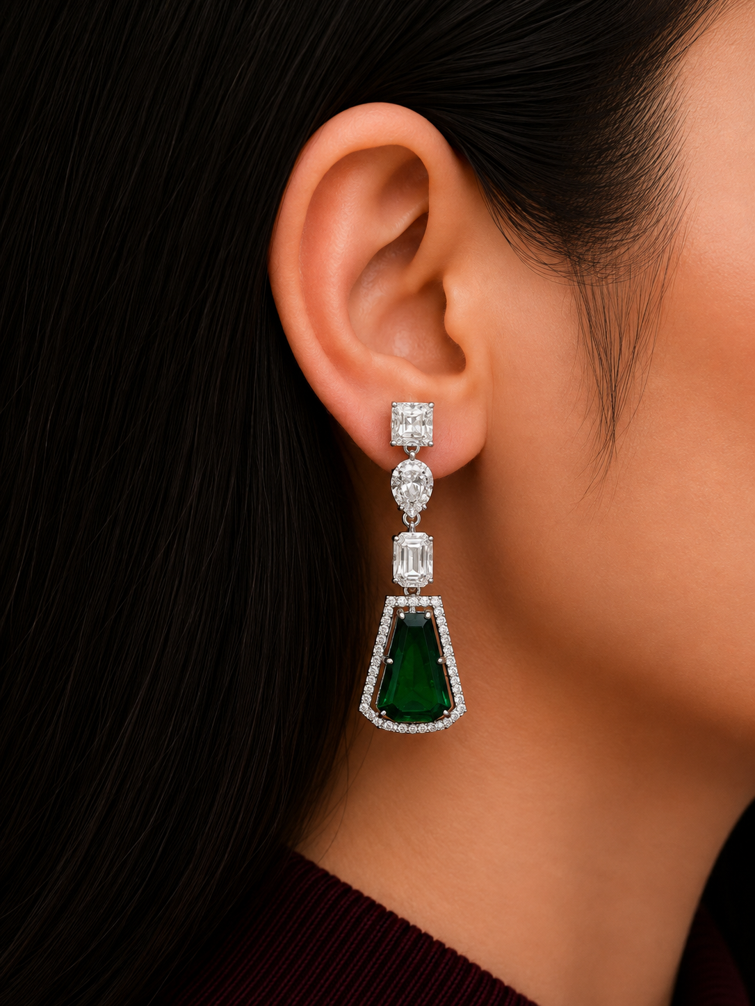 EMERALD GRACE DROP DIAMOND EARRINGS