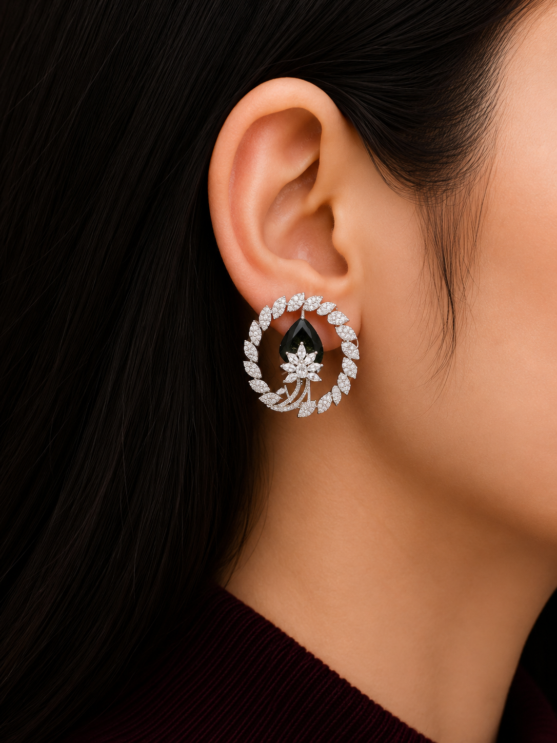 EMERALD BLOSSOM DIAMOND HALO STUDS