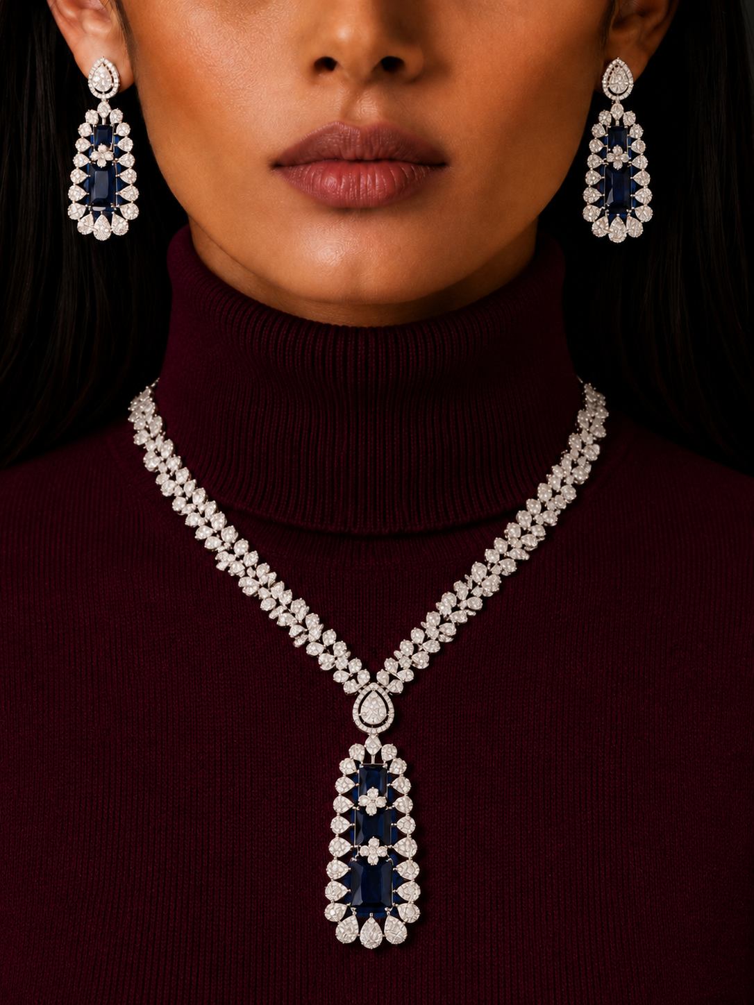 Dark Sapphire Blue Floral Drop Set