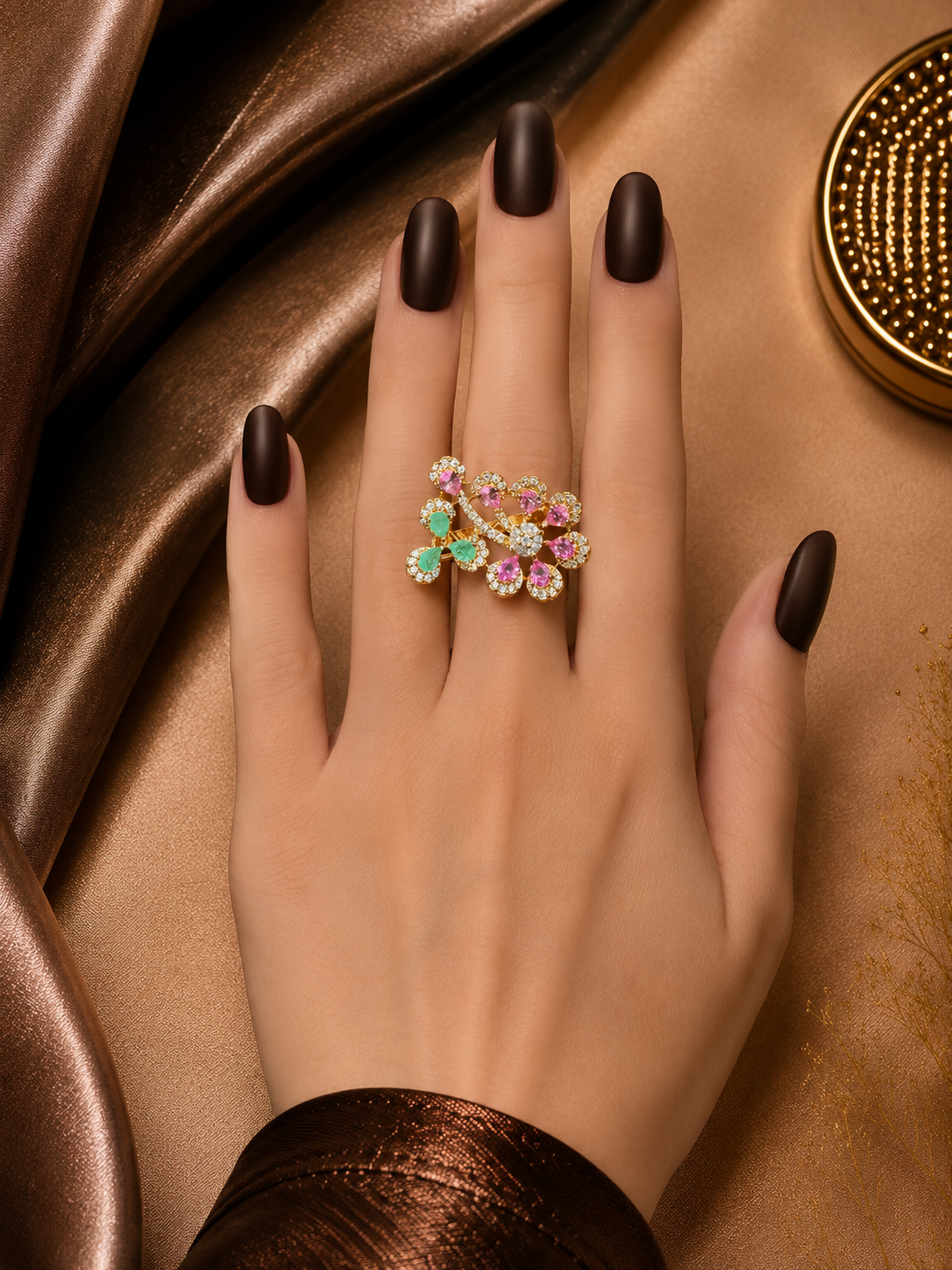 DELICATE PINK & GREEN DIAMOND RING