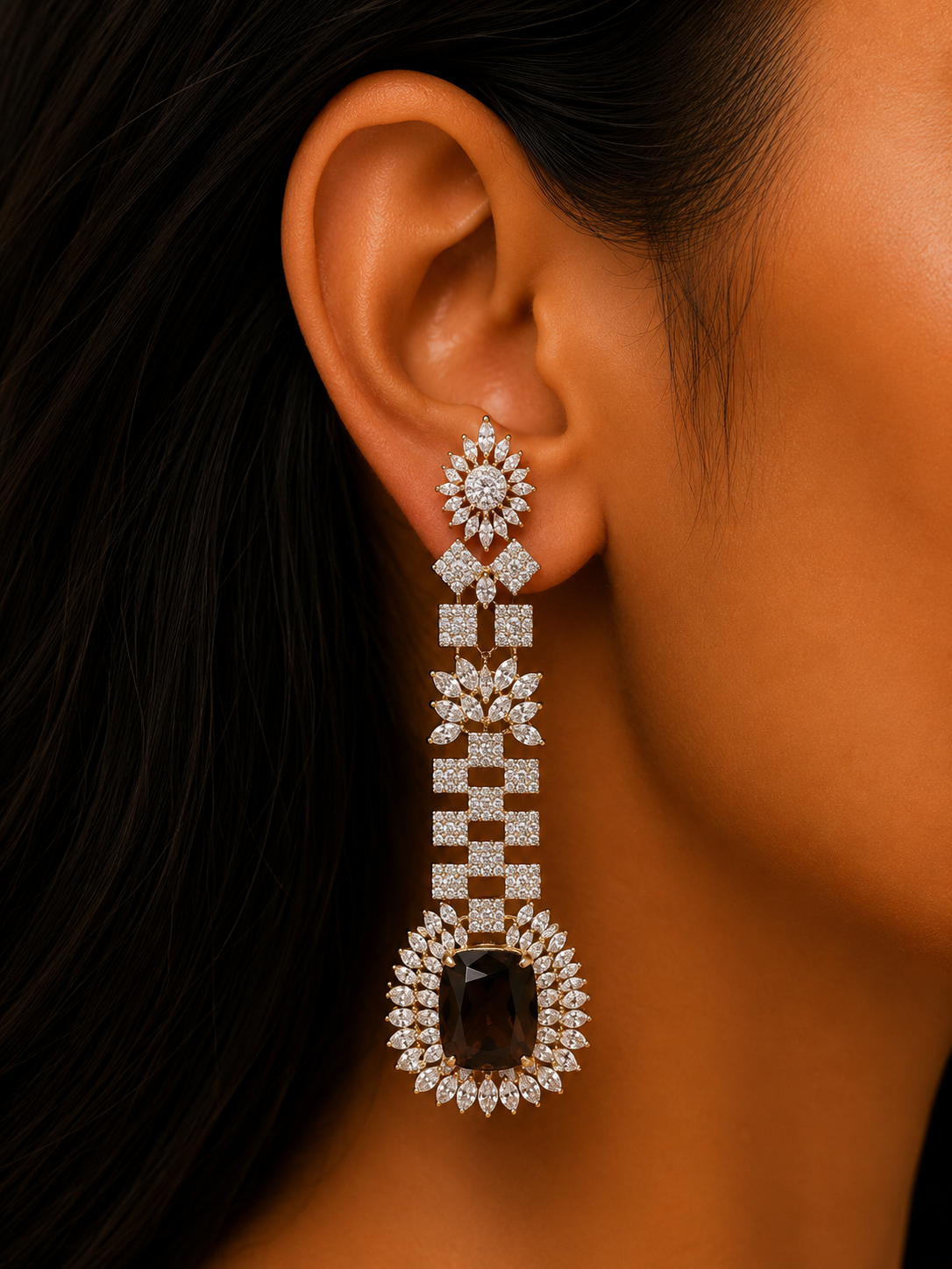 BROWN STONE STATEMENT EARRINGS