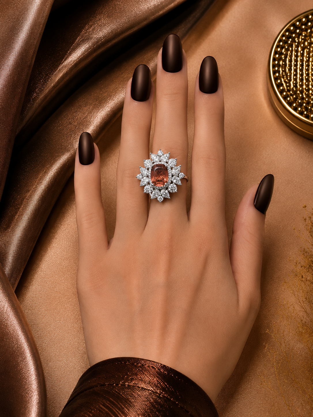 CENTRE WINE DIAMOND WITH SILVER BORDER RING