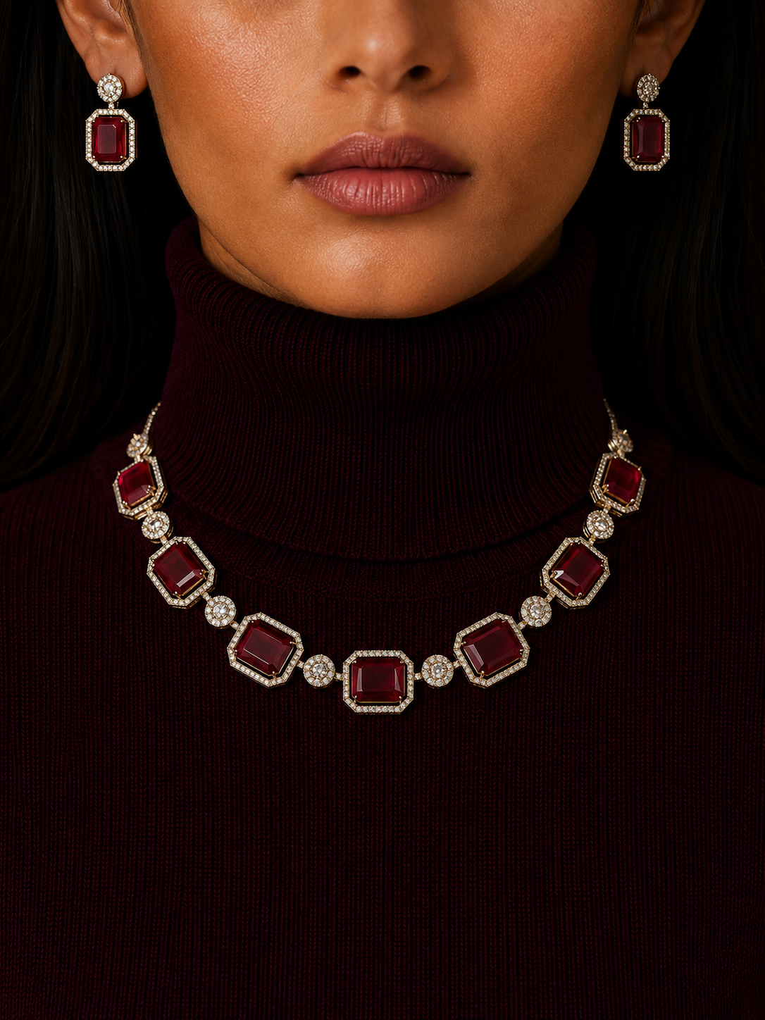 RED SQUARE DIAMOND CLASSIC NECKLACE SET