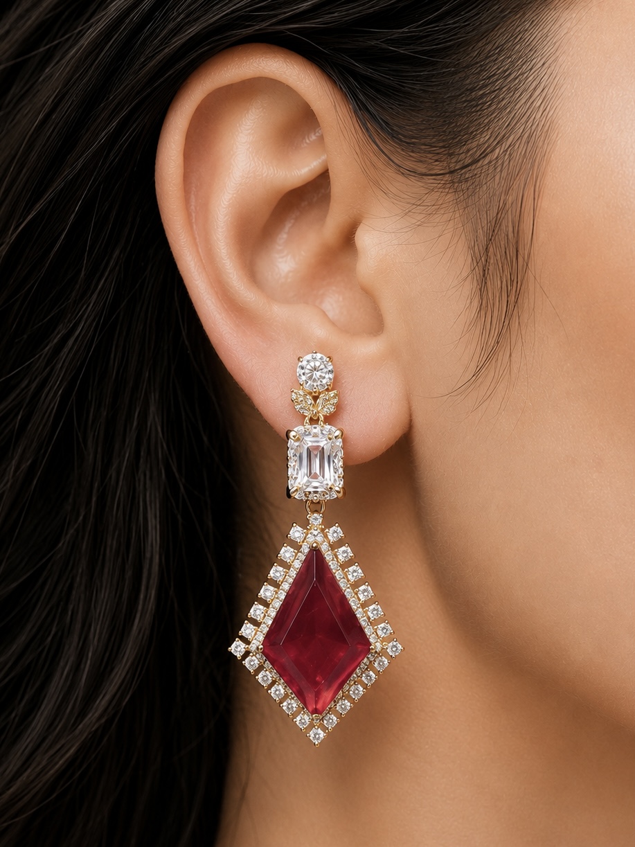 RED CRIMSONE PRISM EARRINGS