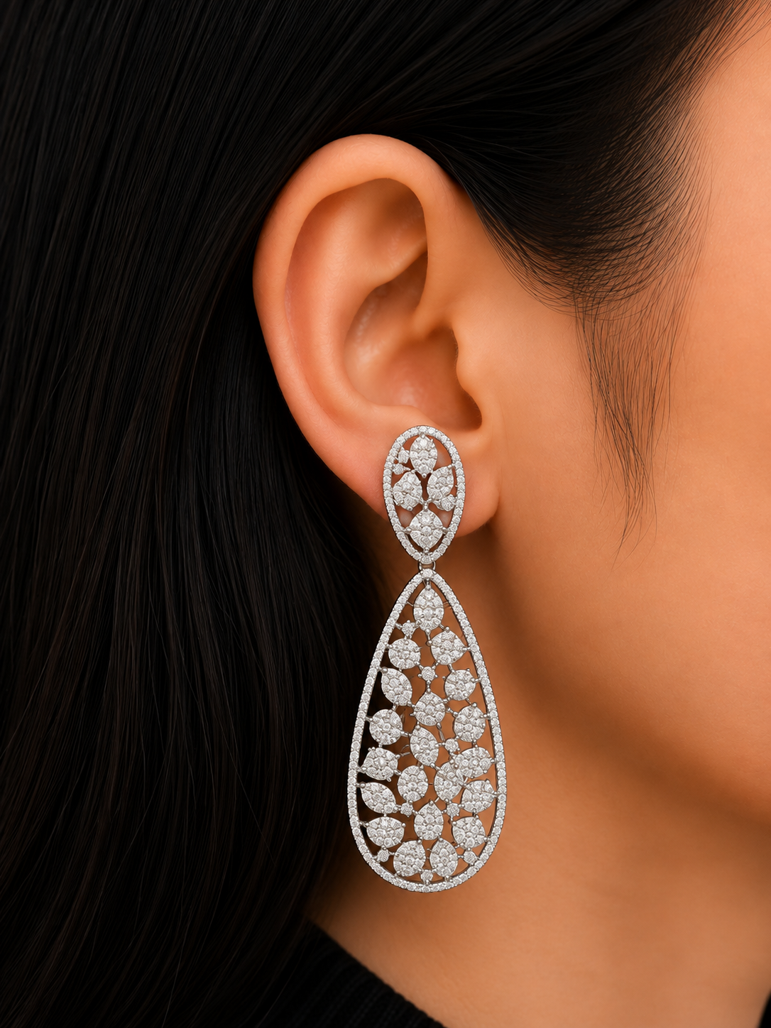 SILVER DIAMOND RAINDROP EARRINGS
