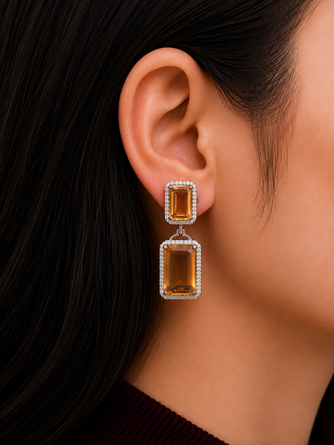 TWO SQUARE RUST STONE EARRINGS