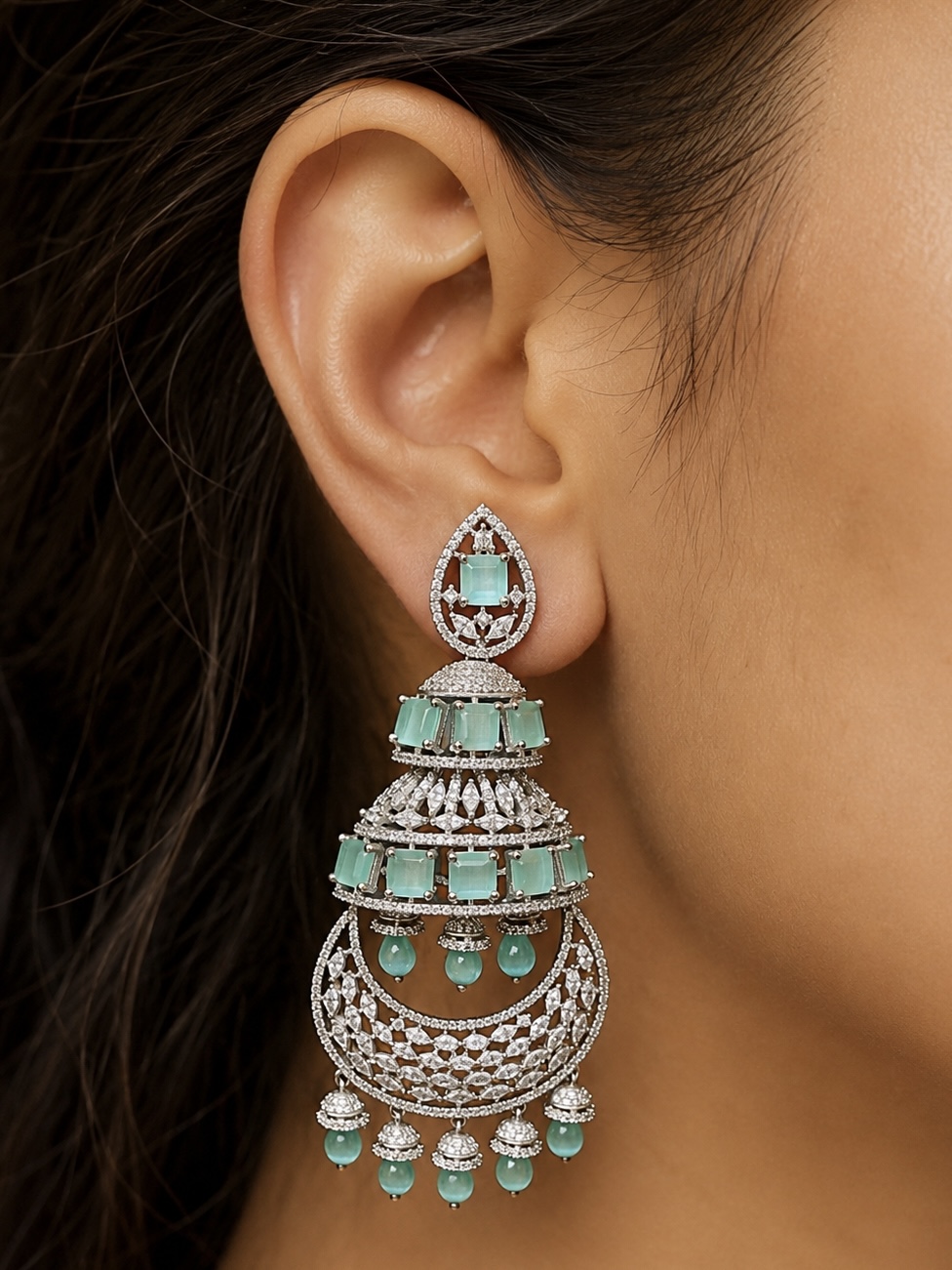 MINT GREEN LAYERED CHANDELIER EARRINGS