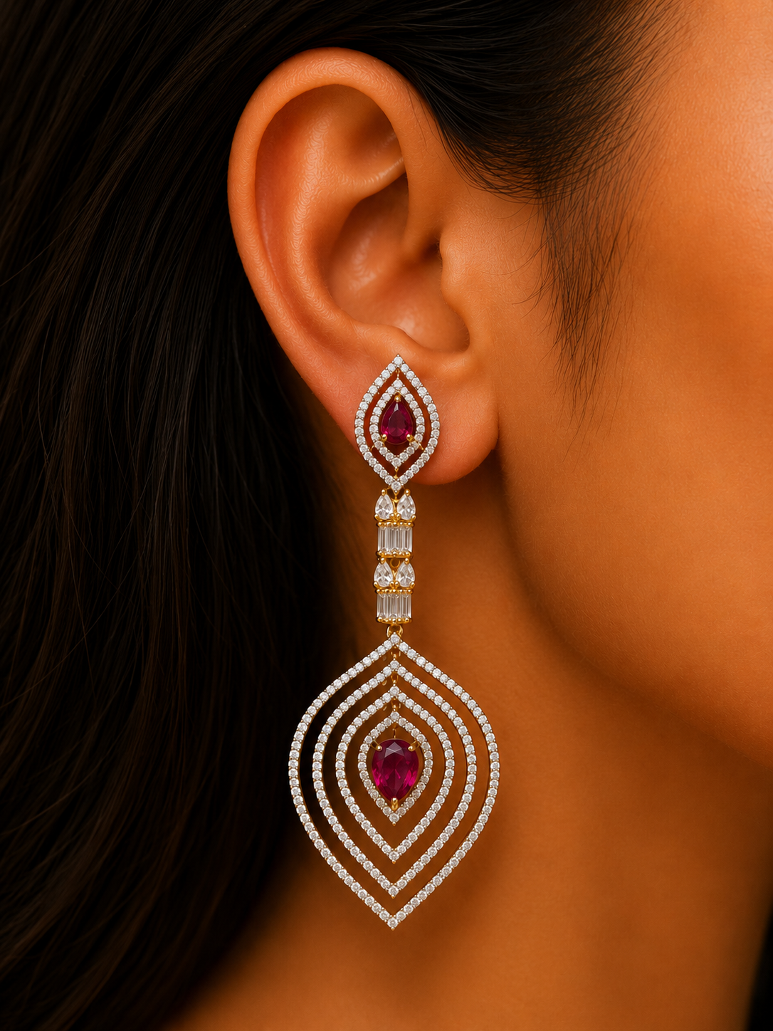RUBY RED LAYERED TEARDROP EARRINGS