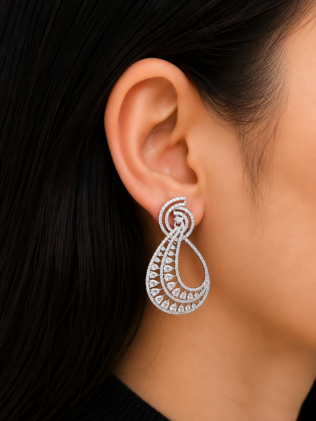 SILVER DOUBLE HALO DIAMOND EARRINGS
