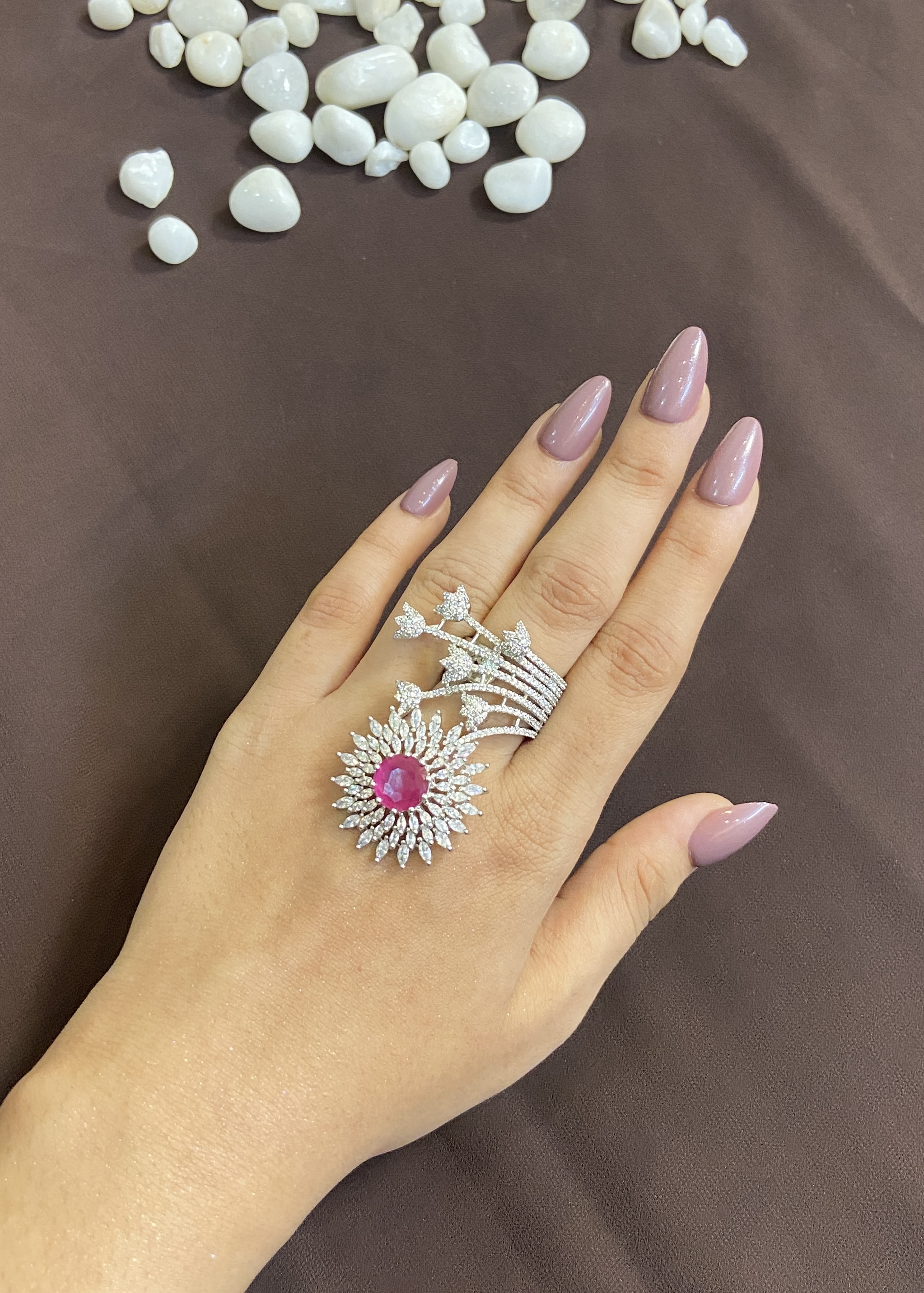 RUBY STONE WITH BLOOMING FLOWER DESIGN RING
