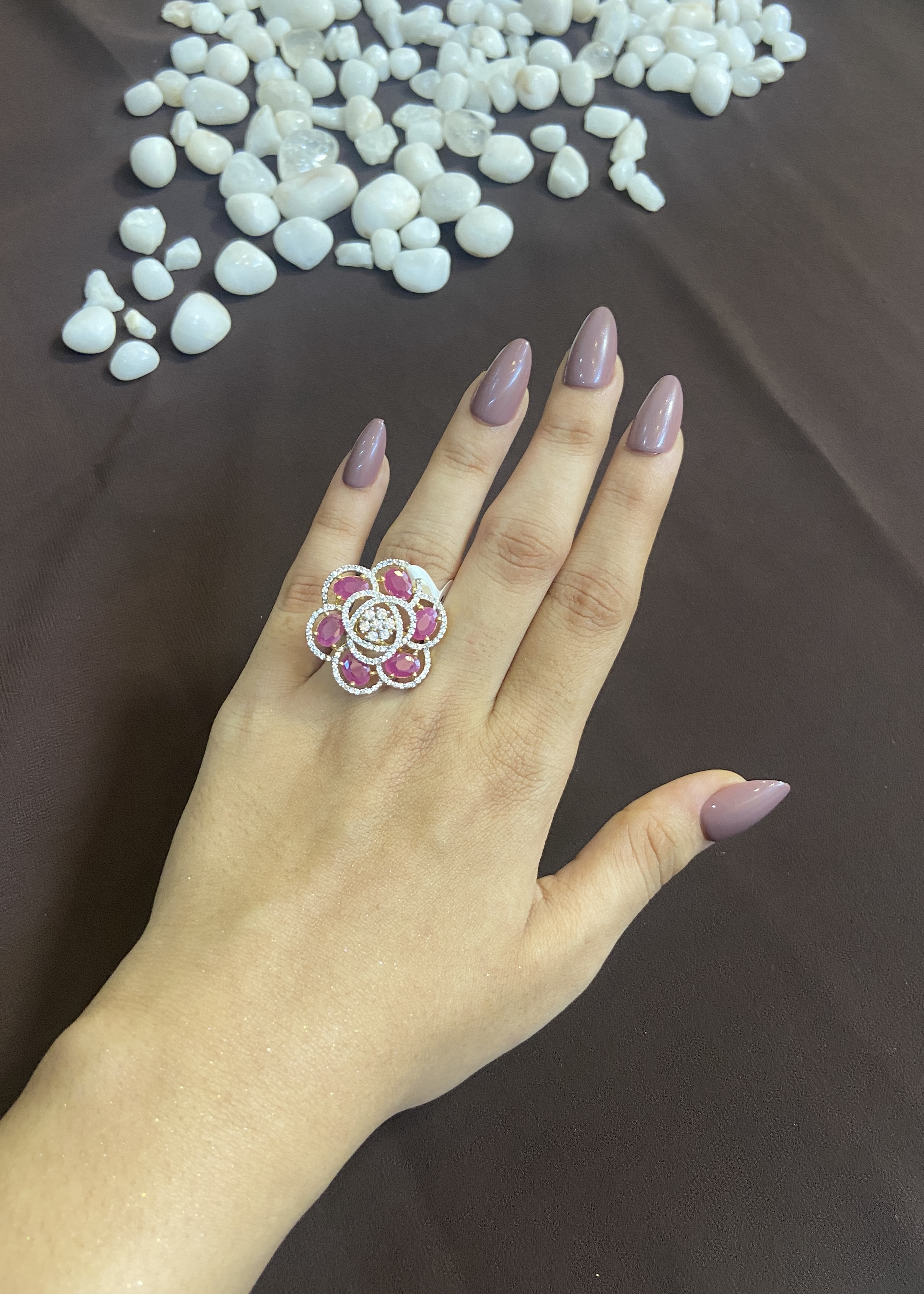 PINK DIAMOND FLOWER BORDER RING