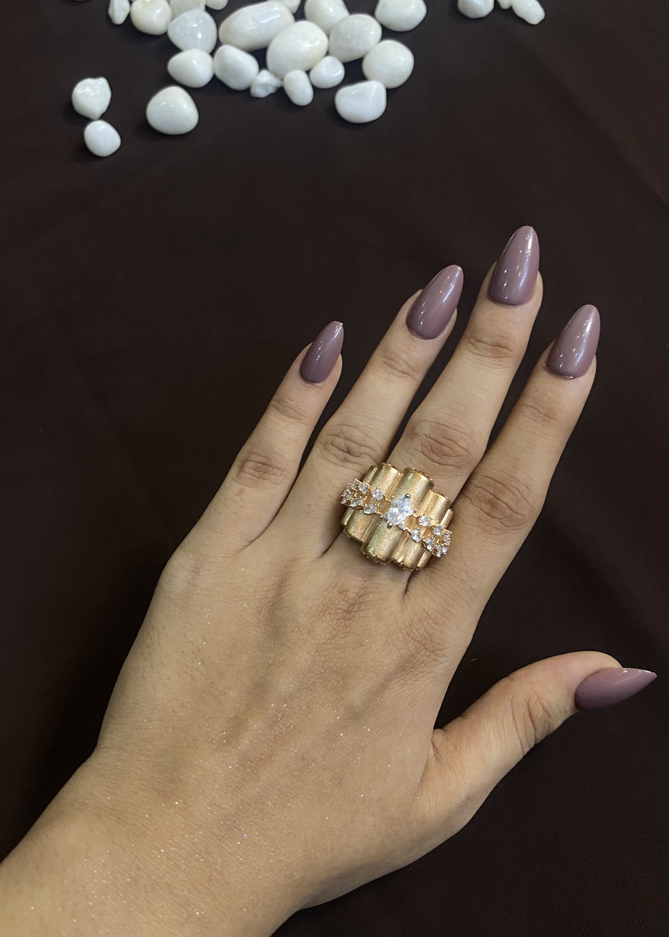 ANTIQUE ROSE GOLD WOOD STACK RING WITH DIAMONDS