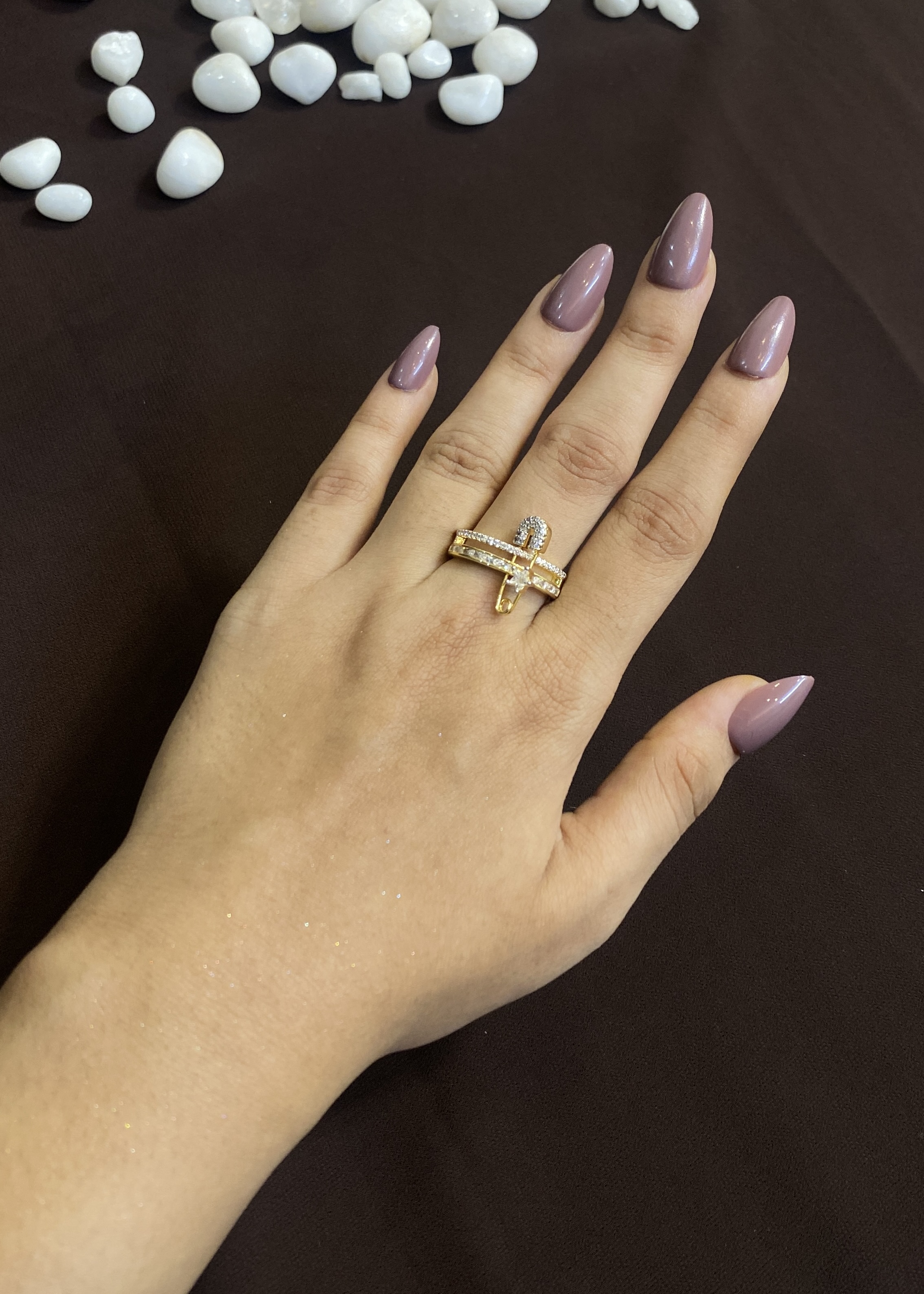 SAFETY PIN WITH DIAMONDS RING