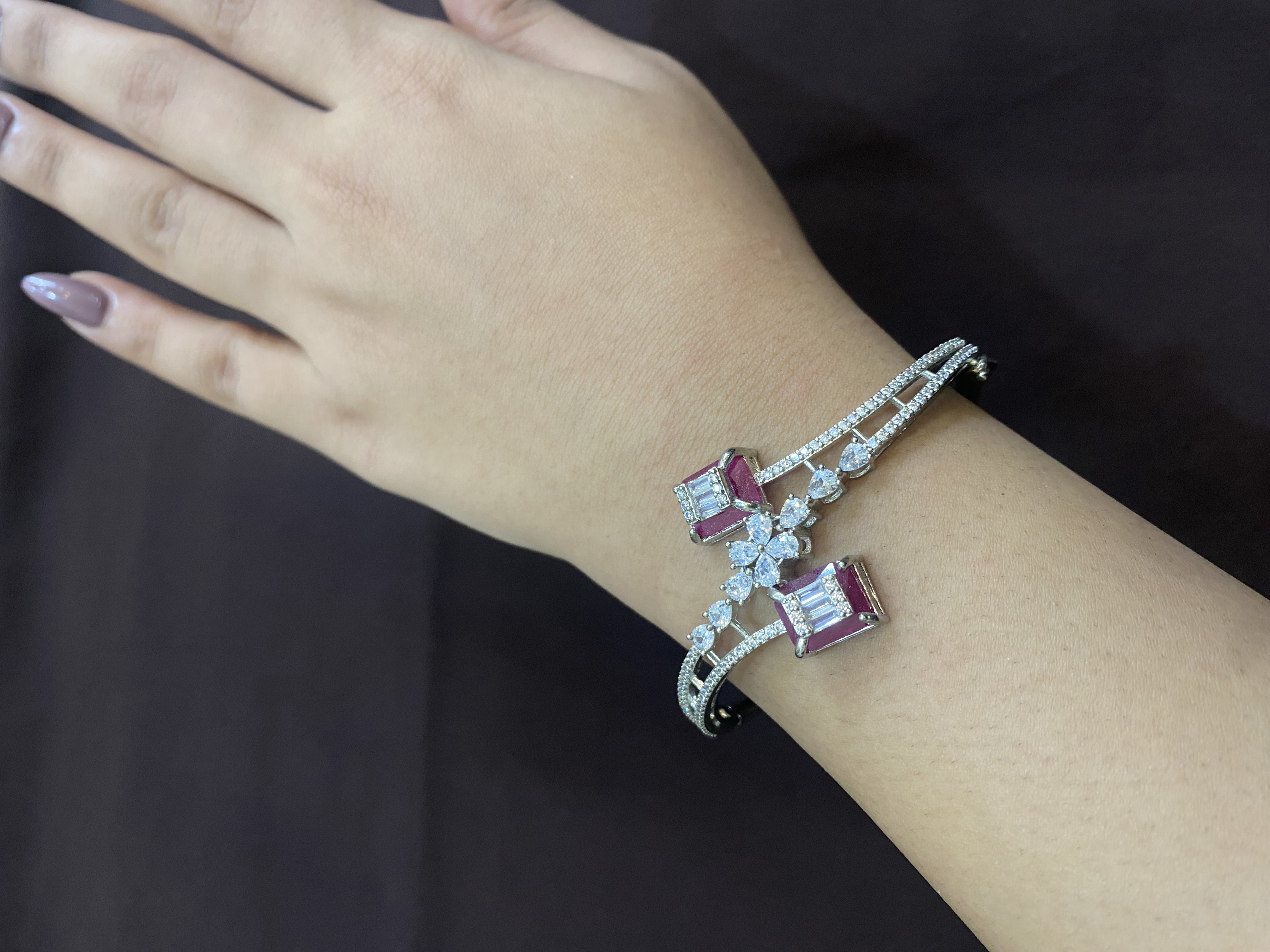PRINCESS RUBY STONE WITH WHITE DIAMONDS BRACELET