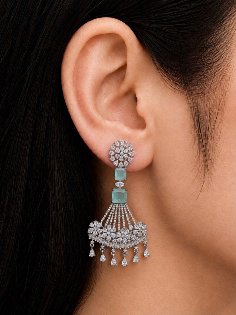 TURQUOISE STONE WITH DIAMOND EARRINGS